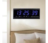 Grande horloge murale numérique à LED, réveil électronique, écran LED bleu, température & date, 12/24 h, mur/table