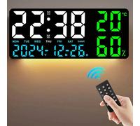 Grande horloge murale numérique avec 7 couleurs, lumière d'ambiance, télécommande, double alarme, compte à rebours, 12/24H, réveil LED à intensité variable automatique BG