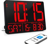 Grande horloge murale numérique avec synchronisation automatique de l'heure, écran LED 13 pouces, horloge murale avec heure/date/température/minuterie/réveil (connexion Bluetooth)