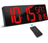 Grande horloge murale numérique avec télécommande – Écran LED de 16,5 pouces avec minuterie, luminosité réglable, date et température