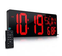 Grande Horloge Murale numérique avec télécommande LED de 16,5 Pouces, Grande minuterie d'affichage avec température, Date, Semaine, luminosité réglable, Grand réveil Mural pour Salon, Bureau, Garage,