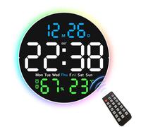 Grande horloge murale numérique de 25,4 cm avec télécommande, grand écran LED, minuteur avec température, humidité, date, semaine, luminosité automatique et fonction de comptage, réveil mural pour
