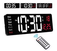 Grande horloge murale numérique de 40,6 cm avec télécommande, horloge murale avec compte à rebours et à 10 niveaux, double alarme, jour, date, température, horloge numérique sans tic-tac pour salon