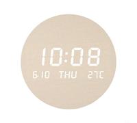 Grande horloge murale numérique en bois avec affichage LED, affichage de l'heure, de la date, de la température, horloge murale ronde silencieuse pour salon, chambre à coucher, alimentée sur secteur