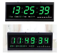 Grande horloge murale numérique, horloge de table/réveil à LED, température & date, 12/24 heures, affichage vert