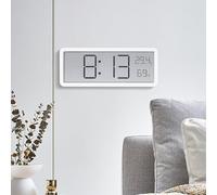 Grande horloge murale numérique, horloge murale numérique LCD polyvalente, USB, horloge blanche avec température et humidité, 20,2 x 8 x 2 cm