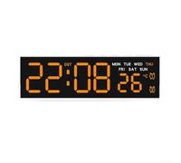 Grande horloge murale numérique LED multifonction avec affichage de l'heure, de la date, de la température et de l'alarme, lumière ambiante douce et niveaux de luminosité réglables (H)