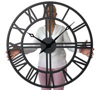 Grande horloge murale XXL sans tic-tac LOFT Grande noir bois aspect bois 80cm de diamètre chiffres romains salon chambre à coucher