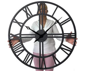 Grande horloge murale XXL sans tic-tac LOFT Grande noir bois aspect bois 80cm de diamètre chiffres romains salon chambre à coucher