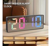 Grande horloge numérique LED moderne avec affichage de la date et de la température - Cadre blanc avec cadran miroir noir, mode 12/24 heures, fonction de répétition, alimentée par batterie/courant con