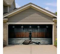 Grande housse de porte de garage de moto de style industriel vintage - Décoration de porte de garage - Design métallique noir pour décoration d'intérieur et d'extérieur - 397 x 180 cm