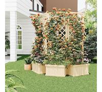 Grande jardinière avec treillis en bois, composée de 3 parties, autoportante, hauteur 165 cm, avec trous de drainage, écran de protection et paravent, idéale pour les plantes grimpantes, pour jardin,