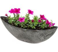 Grande jardinière ovale d'extérieur – grand vase à fleurs aspect pierre noire pour le jardin, le balcon ou le cimetière