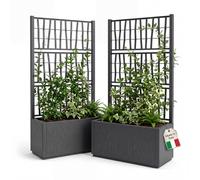 Grande jardinière rectangulaire BigDean 2X avec treillis grimpant, bac à fleurs de 80x36x140 cm, fabriqué en Europe