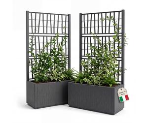 Grande jardinière rectangulaire BigDean 2X avec treillis grimpant, bac à fleurs de 80x36x140 cm, fabriqué en Europe