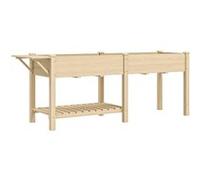 Outsunny Jardinière sur pieds, carré potager de jardin sur pieds, 2 bacs avec séparateur, tablette pliable et étagère inférieure, potager surélevé en bois pour fleurs, 207 x 59 x 78 cm, bois naturel