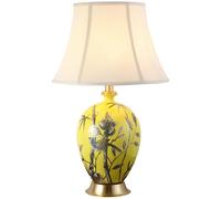 Grande Lampe de Table Ronde en céramique, Pot de Fleur d'oiseau Jaune, Lampe de Table Vintage en Porcelaine, Lampe de Chevet de Bureau de Ferme Chinoise, Lampe de Table de Chevet pour Salon,