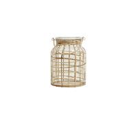 Grande lanterne en bambou beige, poignée tressée, insert en verre, pour bougie - Nordal, BAMBOU - 19x19x27 cm