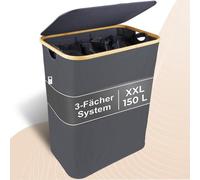 Grande machine à laver de luxe avec couvercle, sac à linge à 3 compartiments en bambou, système de tri du linge, sac à linge pliable, bac à linge, coffret de protection pour le linge