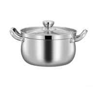 Grande marmite à soupe en acier inoxydable de 24 cm - Double poignée avec couvercle transparent - Répartition homogène de la chaleur pour braiser la viande et rôtir - Passe au four