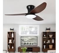 Grande Plafonnier Ventilateur de Plafond Salon Dimmable Télécommande LED Lustre Ventilateur De Plafond Réversible 100cm Black Wood