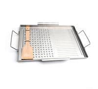 Grande plaque de gril en acier inoxydable non plate pour intérieur ou extérieur, barbecue, camping, argent, 43 x 29 cm