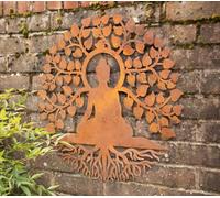 Grande plaque murale Bouddha en métal 60 cm à suspendre pour intérieur ou extérieur, en fer, motif arbre floral