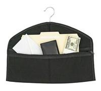 Grande Poche Zippée - Tissu Oxford - Rangement sur Cintre - Rangement Discret pour Objets de Valeur - 42 x 17 cm Noir G