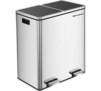 Grande poubelle métallique double, 2 compartiments de 30 l chacun, à pédale