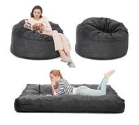 Grande Pouf Lit Convertible en Velours Côtelé,2 IN 1 Canapé Lit convertible,Rembourrage mousse,Housse détachable lavable,Chauffeuse 1 place Lit convertible pour Salon,Chambre(120X120X70cm,Gris foncé)
