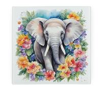 Grande protection de plan de travail carrée en verre avec pieds antidérapants - Motif éléphant floral - Animaux exotiques et fleurs - Cadeaux de la nature - Planche à découper lisse - 30 x 30 cm
