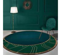Grande Rond Tapis de décoration Antidérapant Lavable Tapis Ø 130 Cm Rug pour Salon Chambre à Coucher Salle d'étude Bleu foncé Vert géométrique