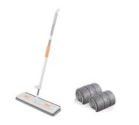 Grande Serpillère Plate avec Fonction Essorage, Tête Rotative 360°, Balai Serpillière Plat avec 2 Serpillères en Microfibre, Blanc