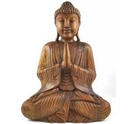 Grande statue de Bouddha assis en bois massif sculpté main 50cm Marron