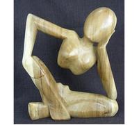 Grande statue moderne ""Le penseur"" en bois XL 40cm. Bois Brut