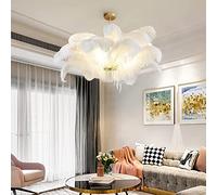 Grande Suspension Moderne en Plumes d'Autruche - Lustre Blanc élégant Avec Abat-Jour Globe pour Chambre de Fille
