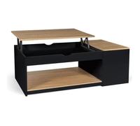 Grande Table Basse 2 Plateaux Relevables Rangements avec Coffre en Bois Marron Noir Salon Salle à Manger
