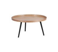 Grande table d'appoint en bois beige, ronde, rebord surélevé, pieds noirs - Woood, Mesa - Ø78x39 cm