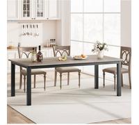 Grande Table pour 6 à 8 personnes, 200x90x75 cm, Bois robuste structure métal, pour la cuisine, la salle à manger, le salon, Gris