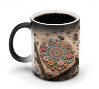 Grande tasse à café bohème florale mandala sensible à la chaleur 325 ml en céramique avec poignée personnalisée à changement de température, cadeau amusant pour Noël