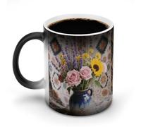 Grande tasse à café bohème moderne vintage floral sensible à la chaleur changeant de couleur 325 ml avec poignée personnalisée, tasse magique à changement de température, cadeau amusant pour Noël