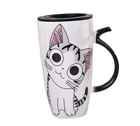 Grande Tasse à café en Céramique de Chat Mignon Grande Tasse D'animal avec le Couvercle et la Cuillère Tasse de thé de café D'impression de Chat pour L'école de Bureau à la Maison