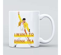 Grande tasse à café humoristique en céramique « I Want to Drink Tea Freddie Mercury Queen » pour homme et femme, fille et garçon - Cadeau pour anniversaire, départ, enseignant, Noël, félicitations