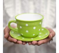 Grande tasse en céramique - Peinte à la main, vert citron et blanc - 350 ml