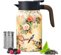 Grande théière avec infuseur intégré à motif floral vintage en acier inoxydable amovible de 1500 ml - Support de feuilles de thé vintage et couvercle pour la maison et le bureau (G)