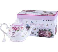 Grande théière Pot à lait Sucrier Après-midi Set de thé Nouvelle Bone China Vintage Flora Cadeau pour elle 1300ml - Théière Oiseau Rose Papillon