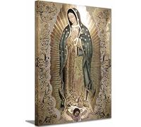 Grande Toile Encadrée Portrait de Notre-Dame de Guadalupe - Décoration Murale Vierge Marie - Art Mural Vierge de Guadalupe - Impression sur Toile - Sculpture