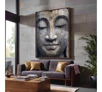 Grande toile murale représentant un Bouddha, portrait bouddhiste, peinture sur toile représentant un cours de yoga, pour décoration de lit horizontale, décoration spirituelle (60 x 80 cm / sans cadre)