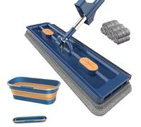 Grande vadrouille plate à essorage automatique, tête de vadrouille rotative à 360 °, utilisation humide et sèche, ensemble seau et vadrouille pour le nettoyage des sols,White Bucket+White Mop +6 Rag
