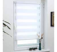 Grandekor Store à enroulement double Klemmfix sans percer 110x230cm blanc translucide & obscurcissant Duo Roll Store à enroulement pour fenêtres et portes Store à enroulement zébré